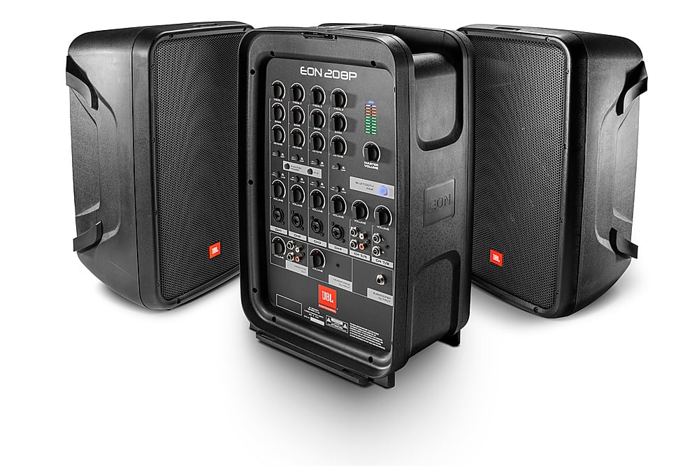 Alt View 11. JBL - EON208P 8" 2 way PA System with Integrated 8 Channel Mixer and Microphone - Black.