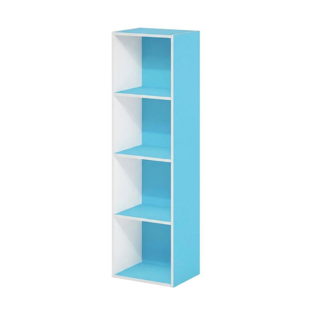 FurniFact - Wooden bookcase with open shelves for versatile storage - Light Blue/White