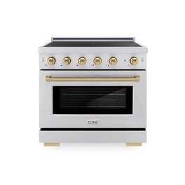 ZLINE - Autograph 36 in. 5.2 cu. ft. Paramount Freestanding Induction Range with 5 Burners in Satin Steel with Bronze Accents - Satin Stainless Steel