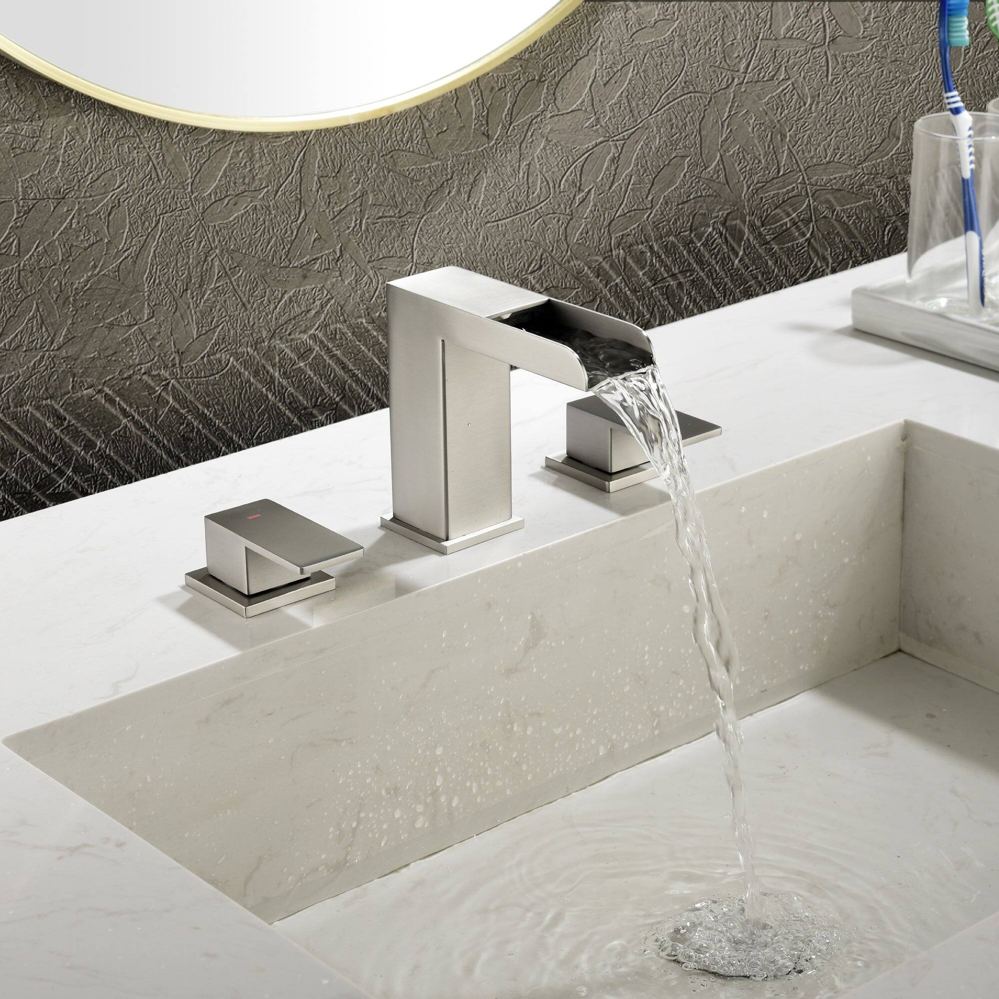Alt View 1. Boyel Living - Brushed Faucet SUS304 Waterfall Spout cUPC Quick Connect Dual Handle Pop Up Drain - Brushed Nickel.