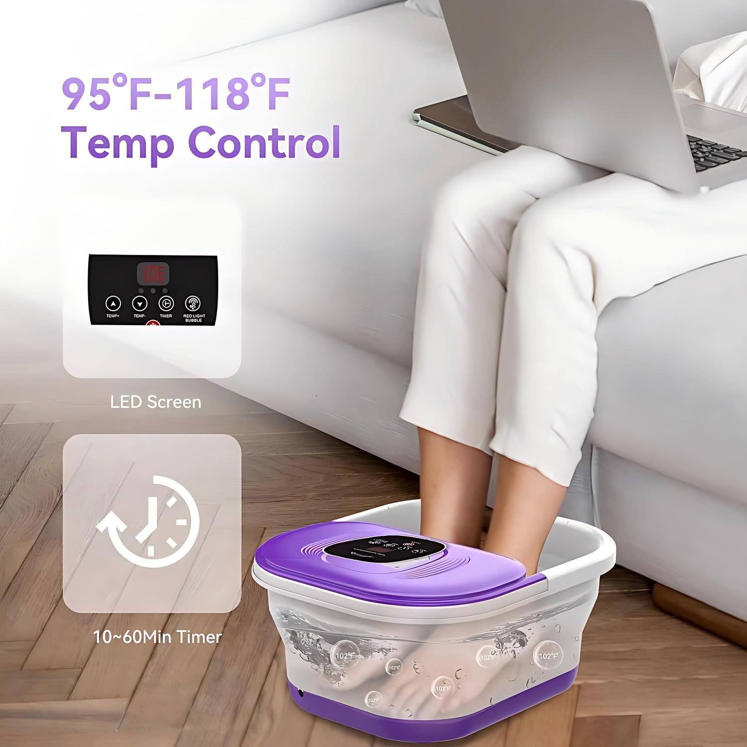 95°F-118°F Temp Control  
LED Screen  
10-60Min Timer