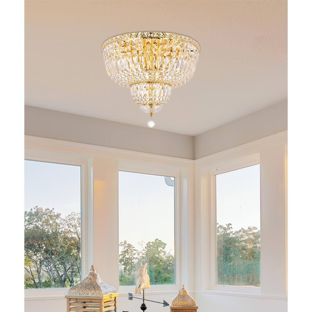 Left. Elegant Lighting - Tranquil 10 light Gold Flush Mount Clear Royal Cut Crystal - Gold.