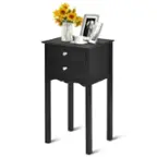 Front. Costway - Side Table End Accent Table Night Stand with 2 Drawers Furniture - Black.