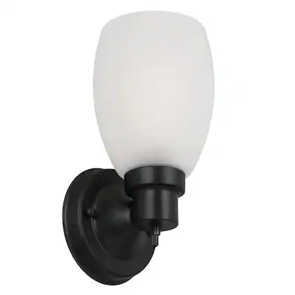 Front. Earthley Blooms - Lydia Wall Sconce Oil Rubbed Bronze Finish Frosted Glass Shade Dimmable With Twist On off For Hallway Foyer - Matte Black Frosted White Glass.