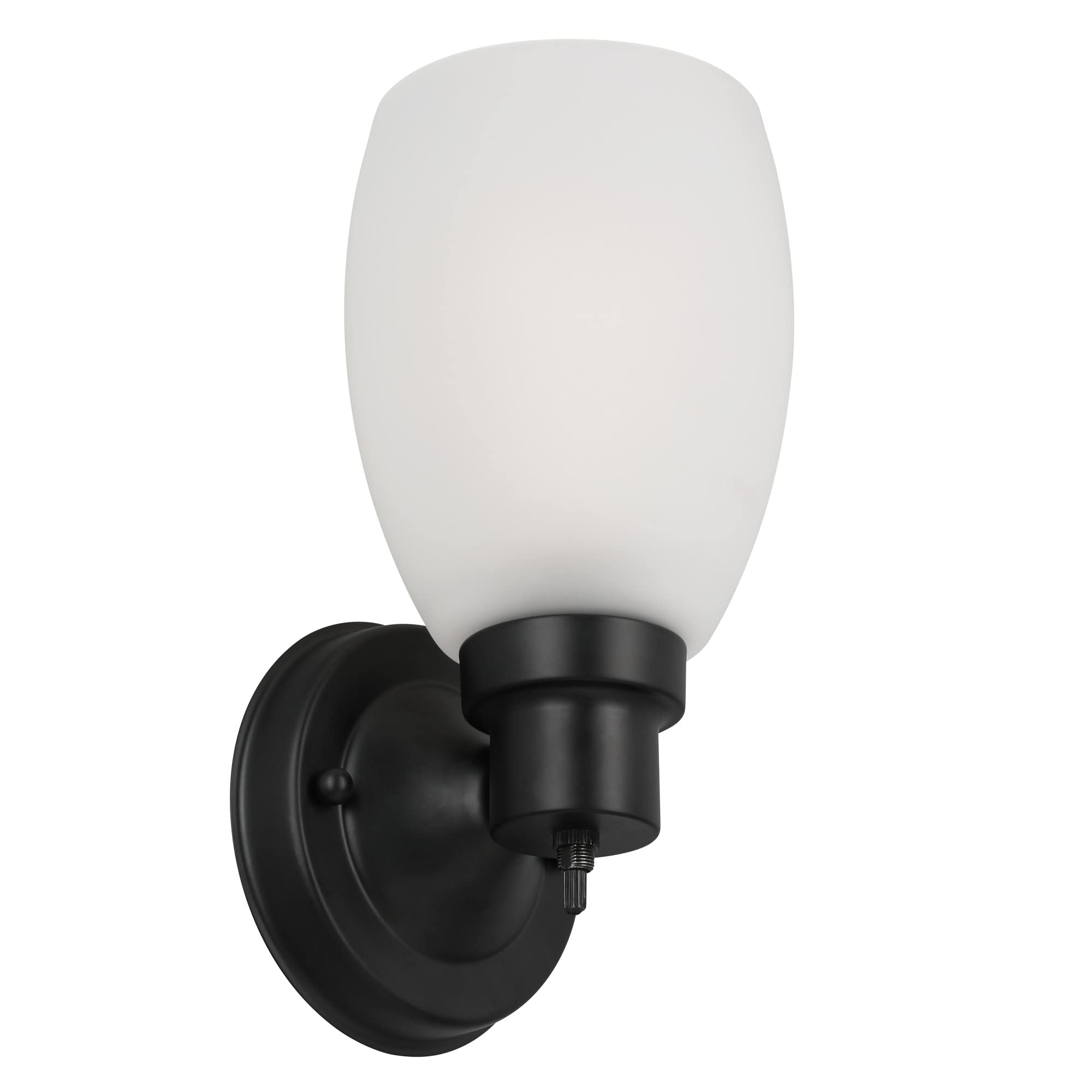 Front. Earthley Blooms - Lydia Wall Sconce Oil Rubbed Bronze Finish Frosted Glass Shade Dimmable With Twist On off For Hallway Foyer - Matte Black Frosted White Glass.