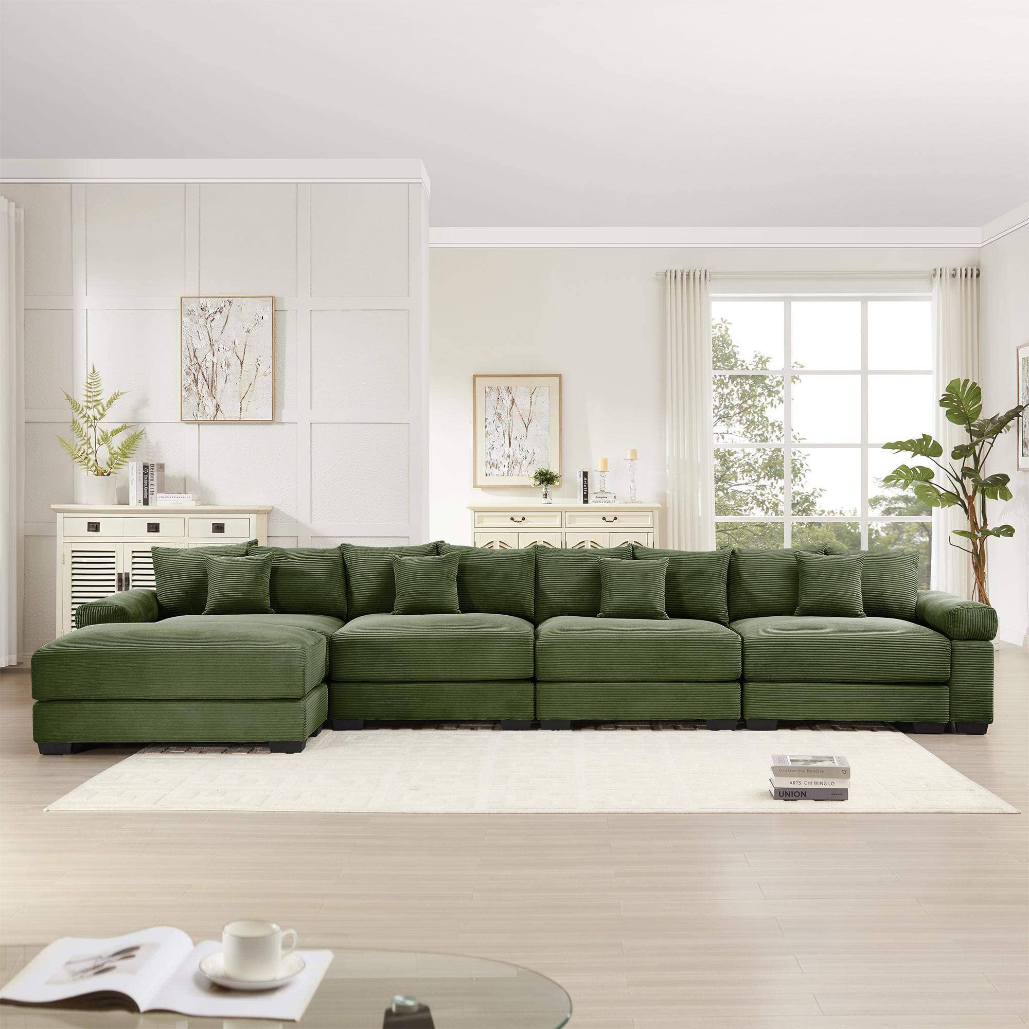 Roomtec - 170 inch Oversized Cloud Modular LShape Sectional CouchSoft Corduroy Fabric With An OttomanDeep Seat Wide - Green