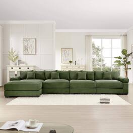 Roomtec - 170 inch Oversized Cloud Modular LShape Sectional CouchSoft Corduroy Fabric With An OttomanDeep Seat Wide - Green
