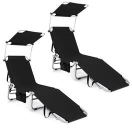 Pefilos - Set Portable Reclining Chair with 360 Degrees Rotatable Canopy Shade, 5 Adjustable Backrest Positions, for Outdoor - Black