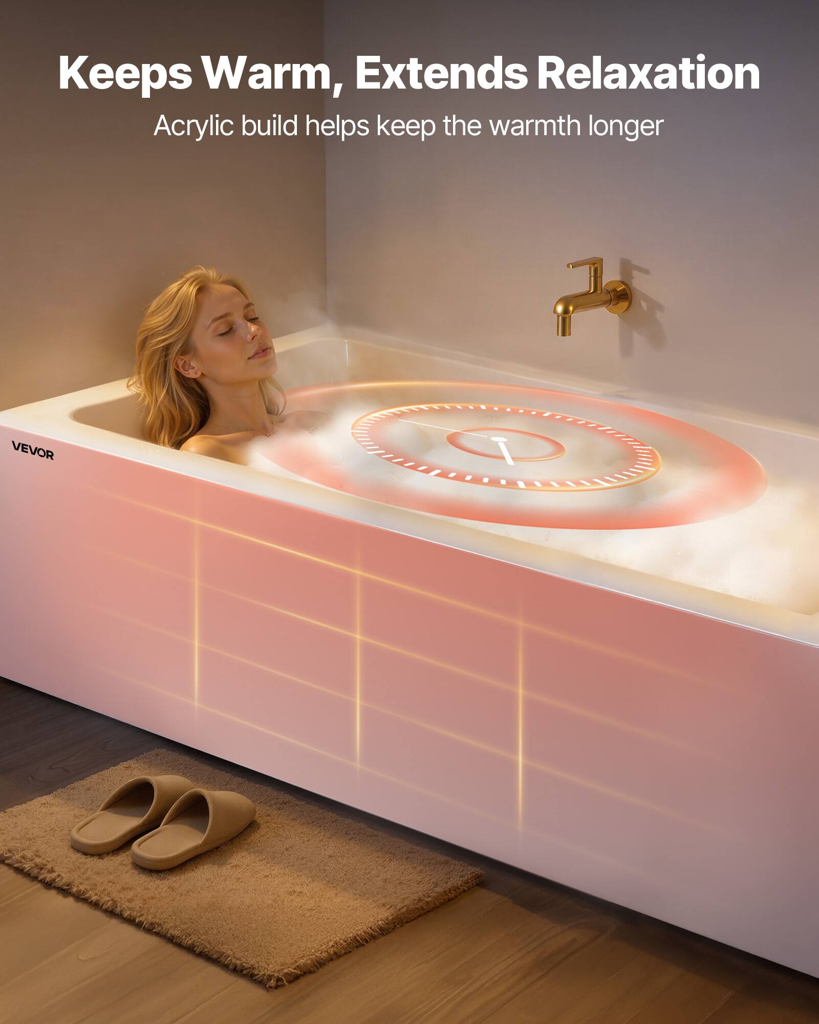 Keeps Warm, Extends Relaxation  
Acrylic build helps keep the warmth longer