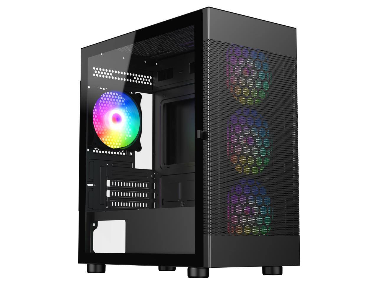 Alt View 1. DIYPC - DIYPC ARGB-G5-BK Micro ATX Case w/ 4 ARGB Fans, Tempered Glass, USB3.0, 360mm AIO Support - Black.