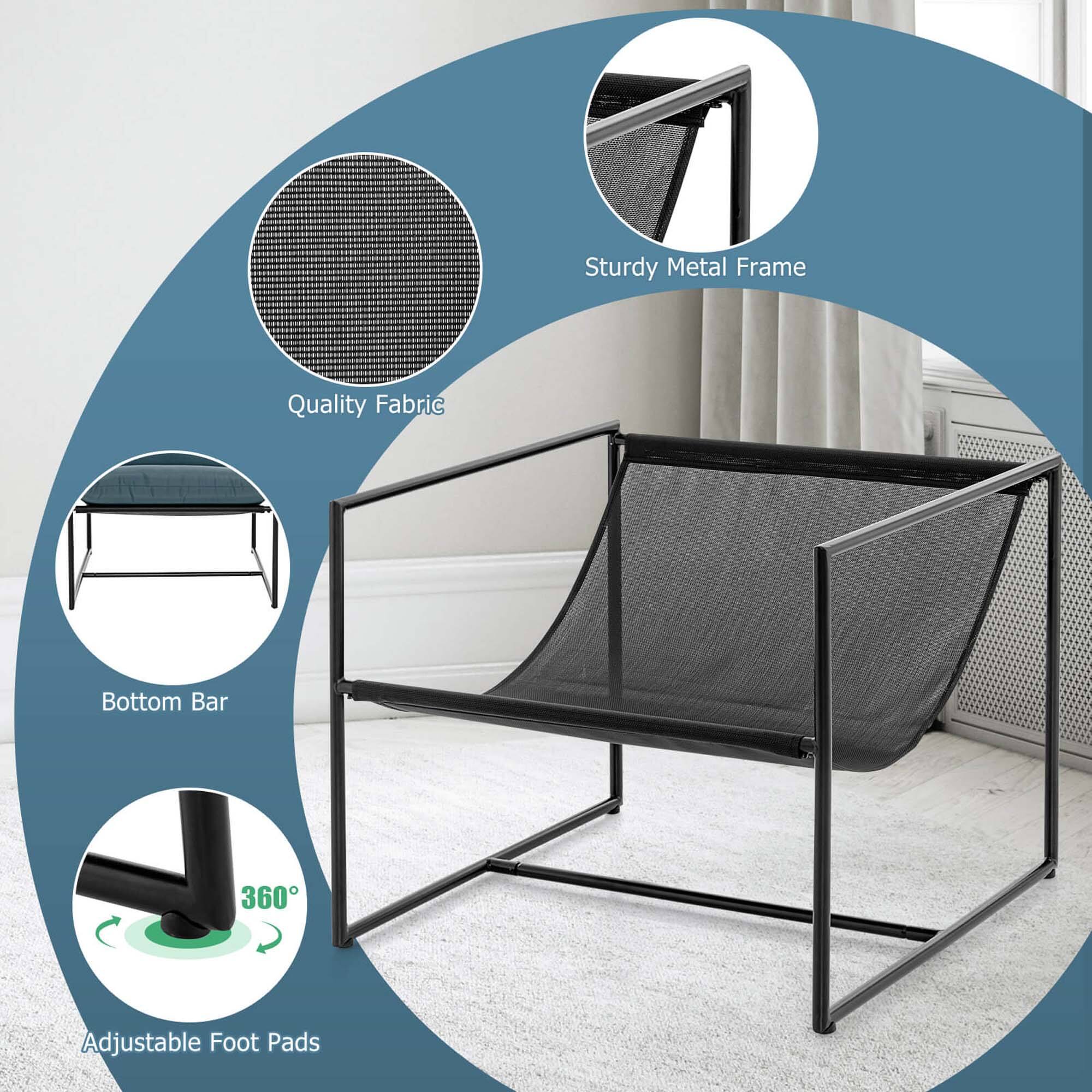 - Sturdy Metal Frame
- Quality Fabric
- Bottom Bar
- 360° Adjustable Foot Pads