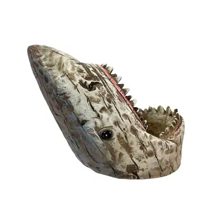 Front. Chesapeake Bay - Distressed Wood Finish Resin Shark Wine Bottle Holder – 7 Inches Long - Multicolored.