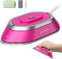 Newbealer - Dual Voltage Travel Iron,Mini Dry Iron for Clothes,302℉ Non-Stick Ceramic Soleplate, 0.8lbs Ultra-Lightweight - Hot Pink