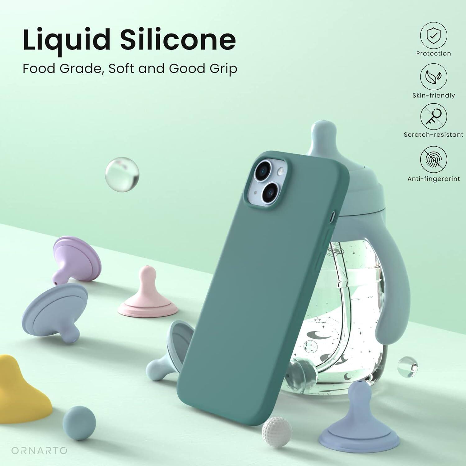 Liquid Silicone, Food Grade, Soft and Good Grip, Protection, Skin-friendly, Scratch-resistant, Anti-fingerprint, ORNARTO