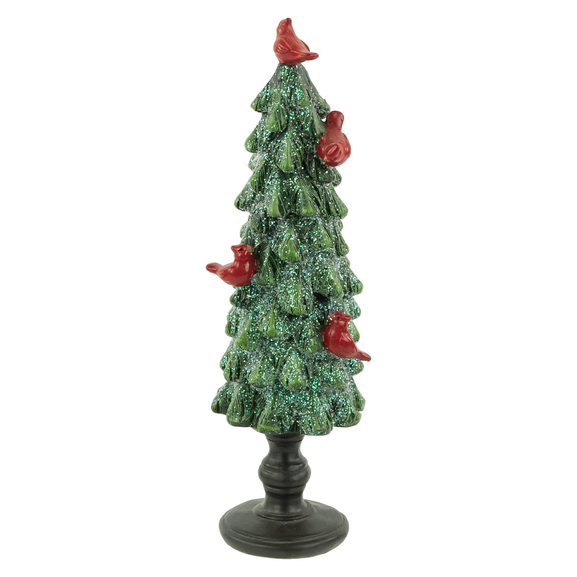 Alt View 4. Northlight - Glittered Christmas Tree with Cardinals Decoration - 8.75" - Green and Red - Green.