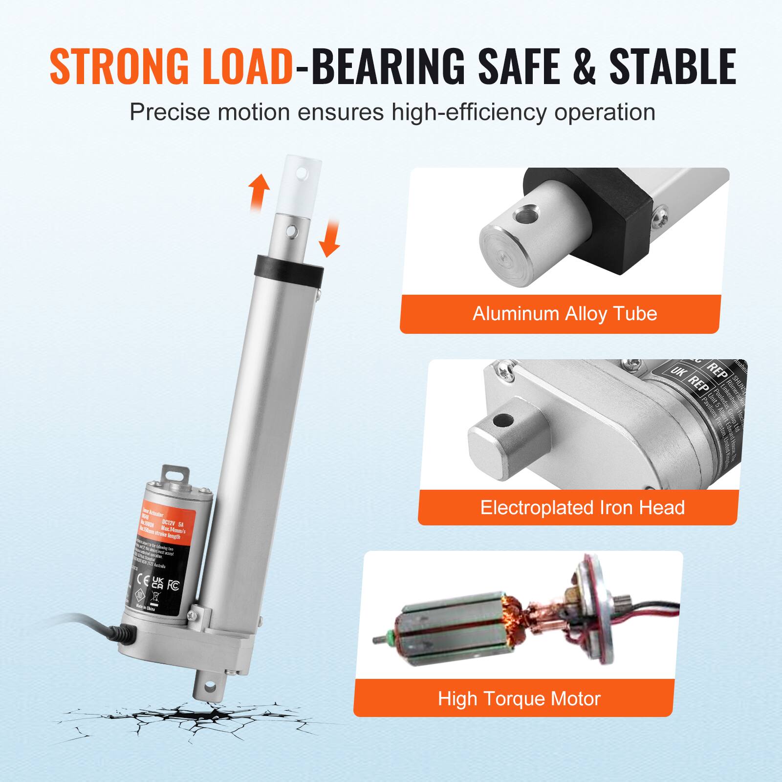 STRONG LOAD-BEARING SAFE & STABLE  
Precise motion ensures high-efficiency operation  
Aluminum Alloy Tube  
Electroplated Iron Head  
High Torque Motor