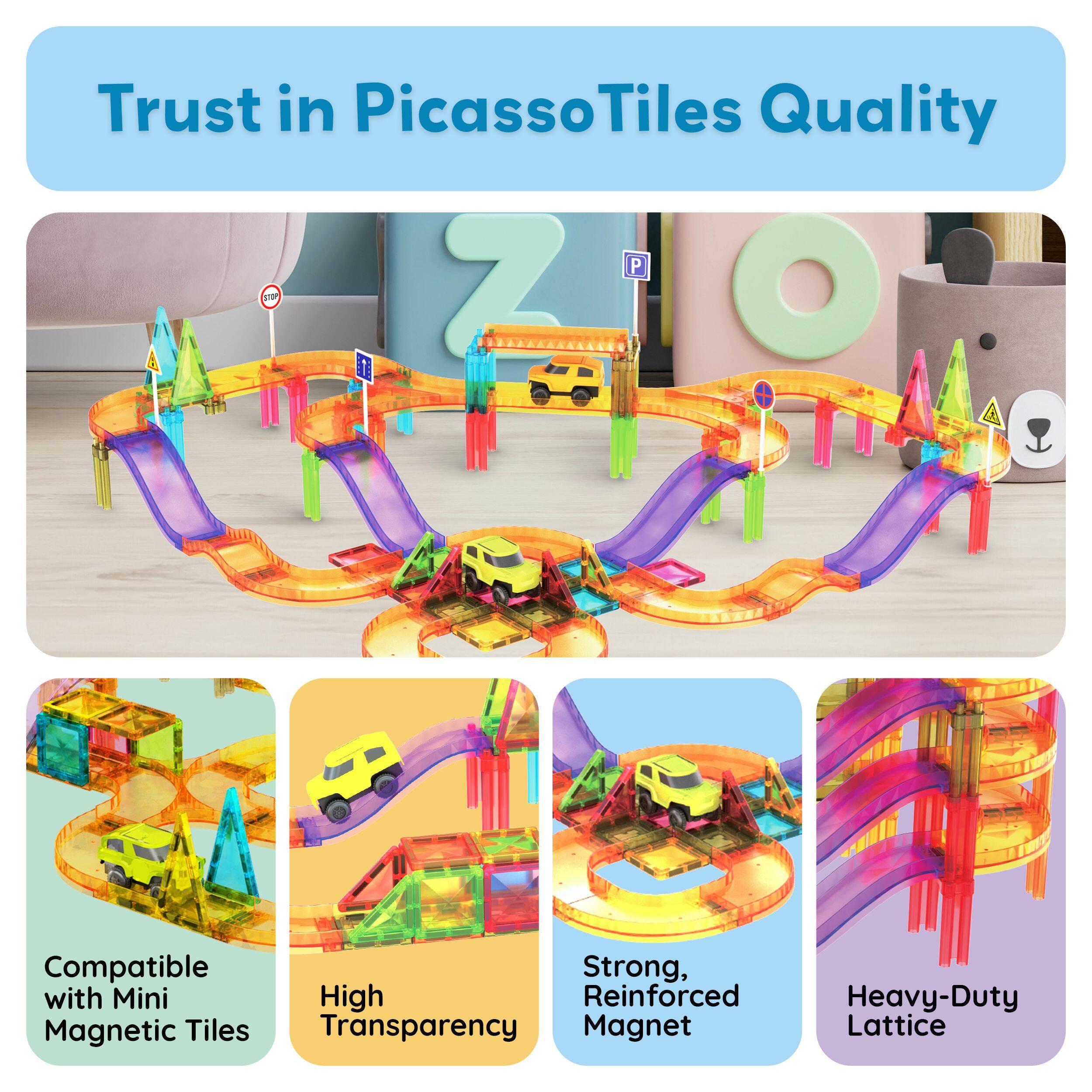 Trust in PicassoTiles Quality

- Compatible with Mini Magnetic Tiles
- High Transparency
- Strong, Reinforced Magnet
- Heavy-Duty Lattice