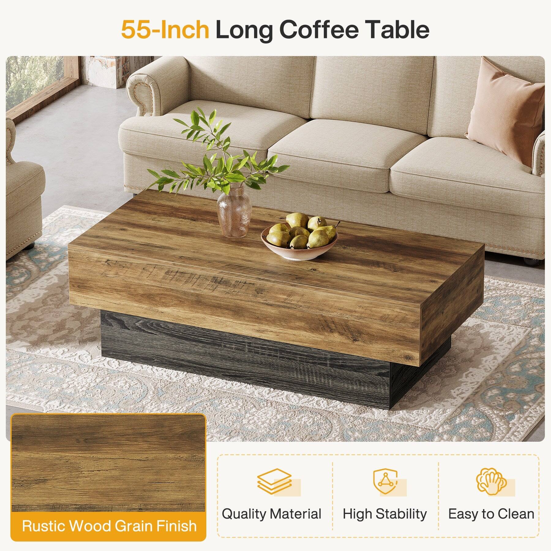55-Inch Long Coffee Table

Quality Material High Stability Easy to Clean Rustic Wood Grain Finish