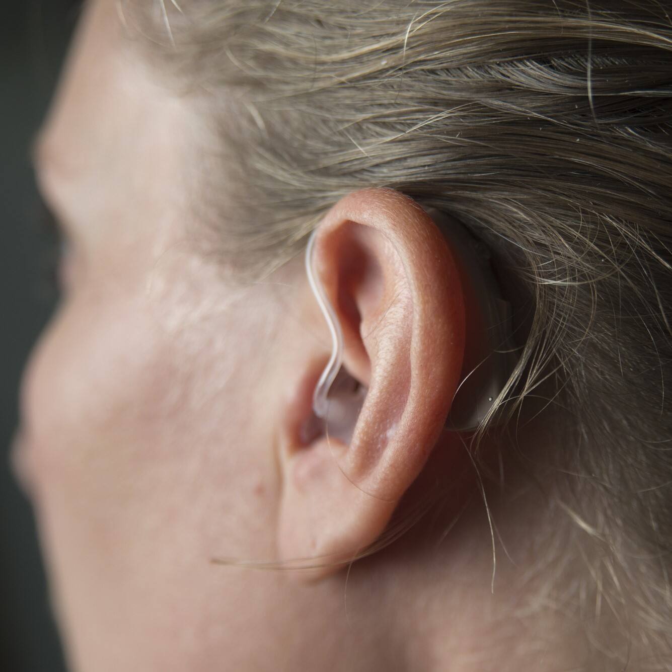 Left. Hearing Assist - ReCharge! Plus HA-802 Behind the Ear App Enabled Hearing Aids (Both Ears) - Beige.