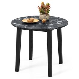 Gymax - 35'' Kitchen Table Round Dining Table w/ Marble-textured Veneer Tabletop - Black