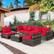 Alt View 3. Costway - 7PCS Patio Rattan Furniture Set Sectional Sofa Garden Cushion - Red.