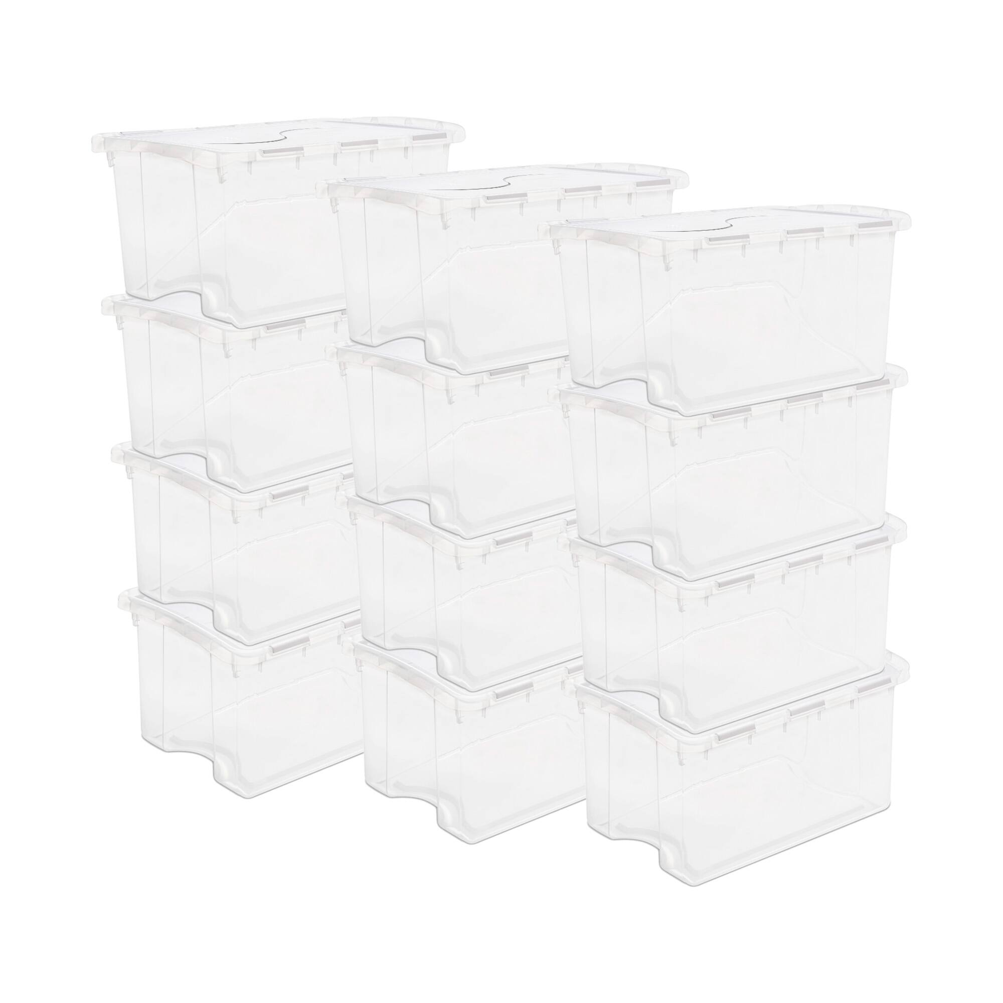 Front. Sterilite - Sterilite 48 Qt Hinged Lid Storage Box Plastic Stackable Bin with Lid, 12 Pack - Clear.