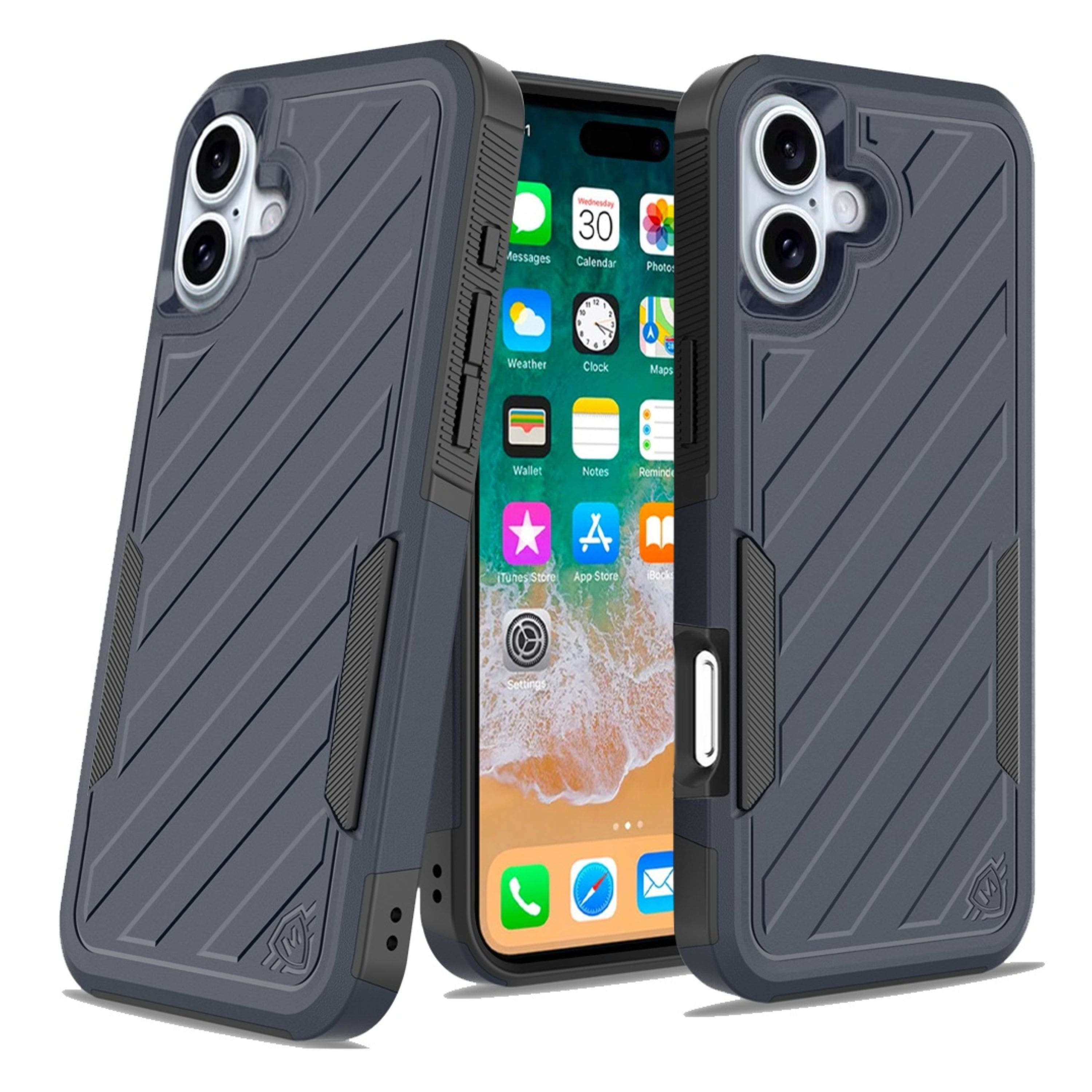 Kitcheniva - Shockproof Dual Layer Lined Phone Case With Tempered Glass For iPhone 16 Plus Blue/Black - Black/Blue