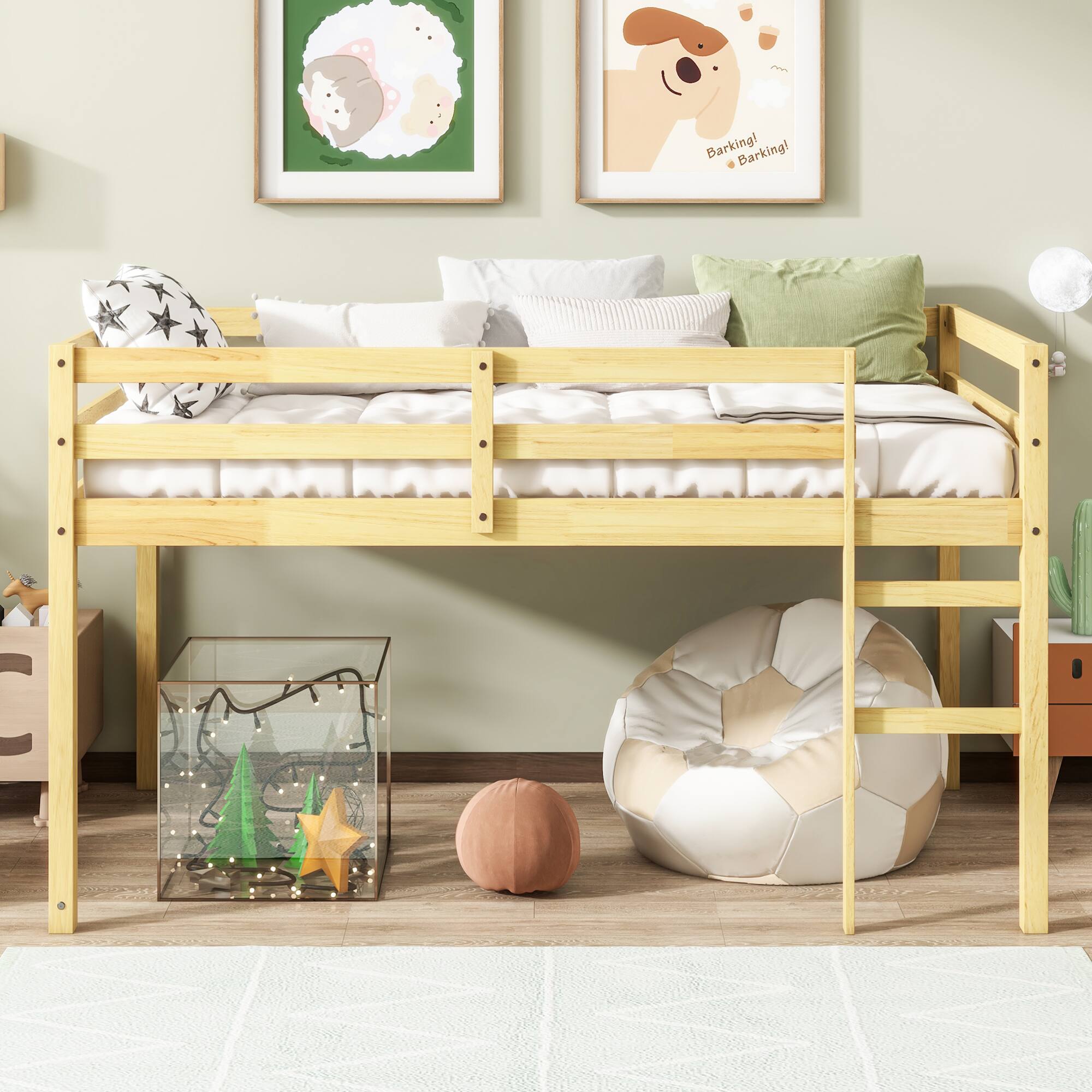 GOODSILO - Solid Wood Twin Loft Bed with Ladder and Strengthened Slats for Enhanced Stability and Space Optimization - Natural