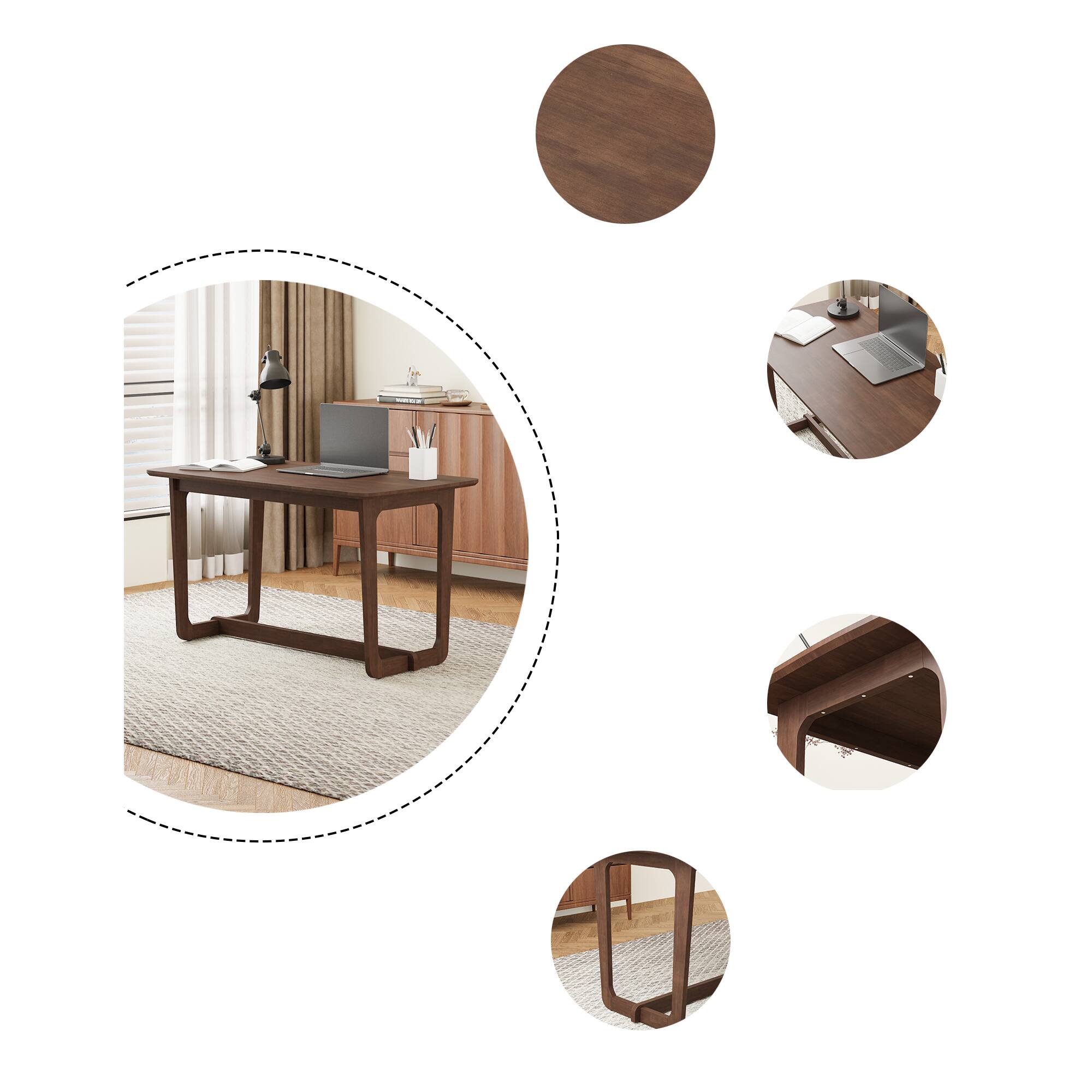 Alt View 9. Famapy - Solid Wood Writing Desk, Rubberwood Computer Desk with Wide Desktop and Safe Round Corners, Study Table for Home Office - Brown.