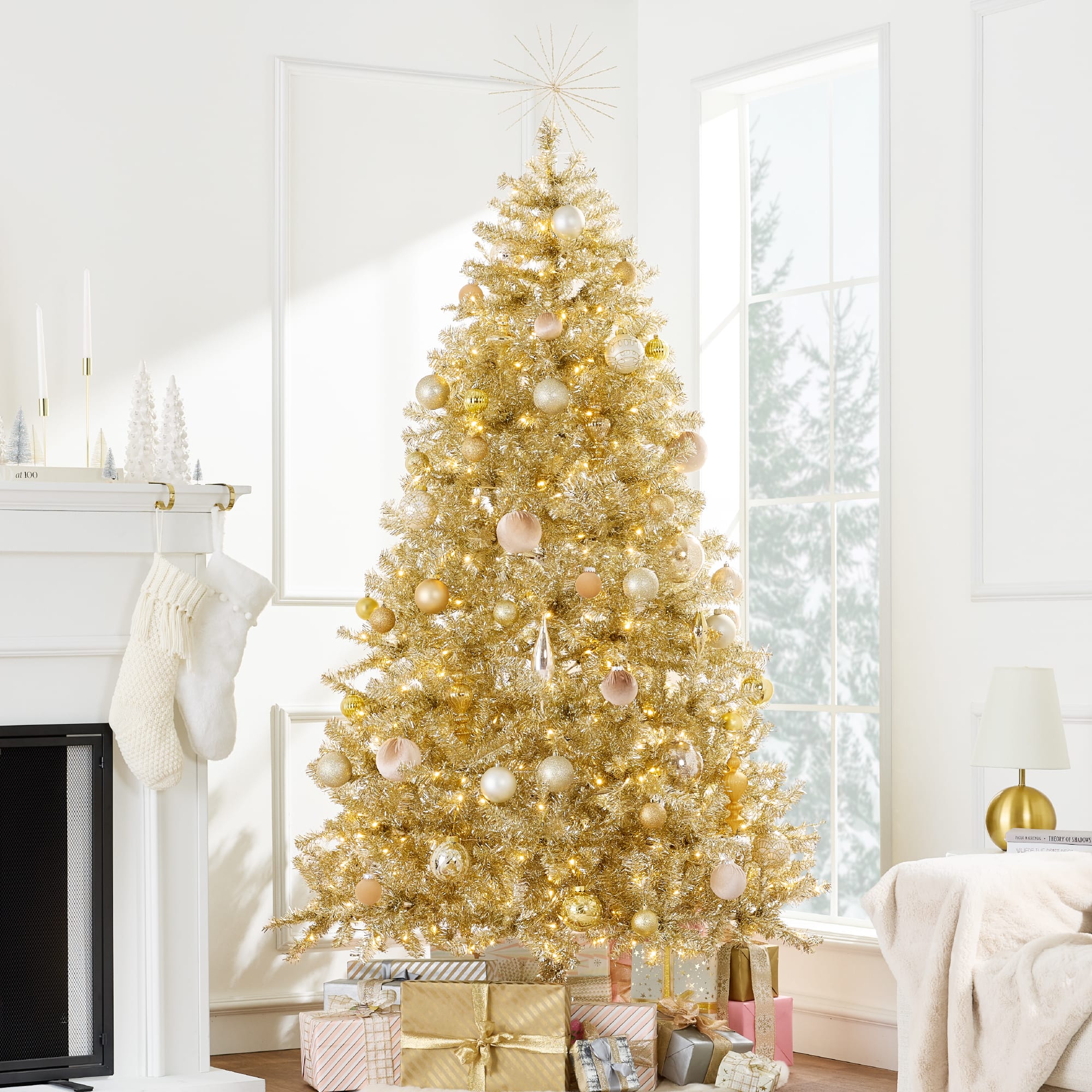 Best Choice Products - 6ft Prelit Artificial Tinsel Christmas Tree Festive Holiday Decoration w/ 1,000 Tips - Gold - Champagne Gold
