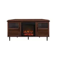 Walker Edison - Contemporary Corner Fireplace TV Stand for Most TVs up to 65” - Dark Walnut/Black - Front_Zoom