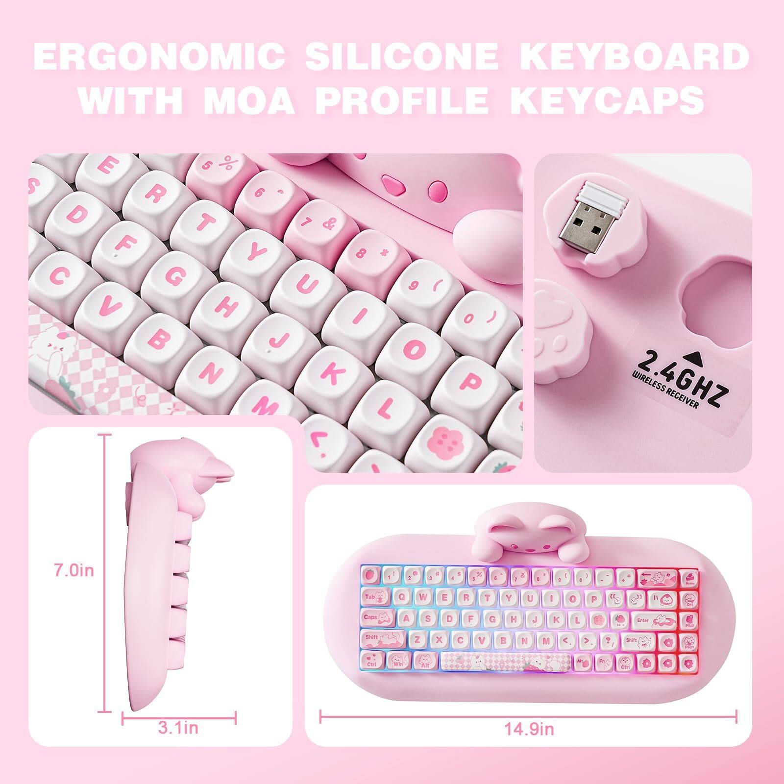 ERGONOMIC SILICONE KEYBOARD WITH MOA PROFILE KEYCAPS

E 5 %  R 6 D T 7 & F Y 8 S C G U 9 ( V H I 0 ) 6  J  o N K P M L

WIRELESS 2.4GHZ RECEIVER

7.0in

3.1in

14.9in