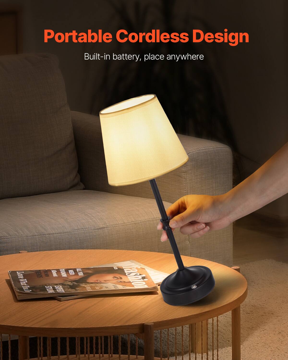 Portable Cordless Design  
Built-in battery, place anywhere