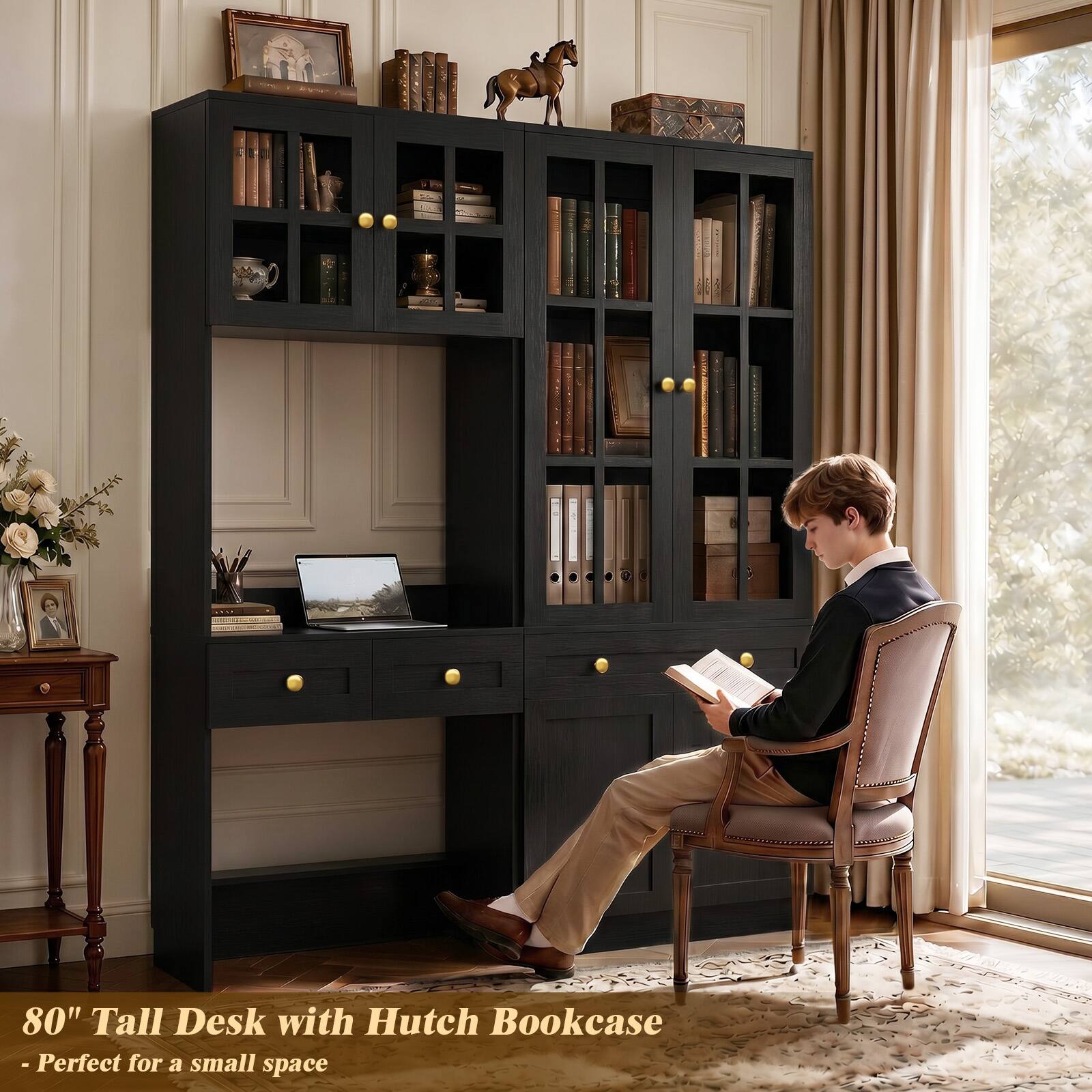 80" Tall Desk with Hutch Bookcase - Perfect for a small space