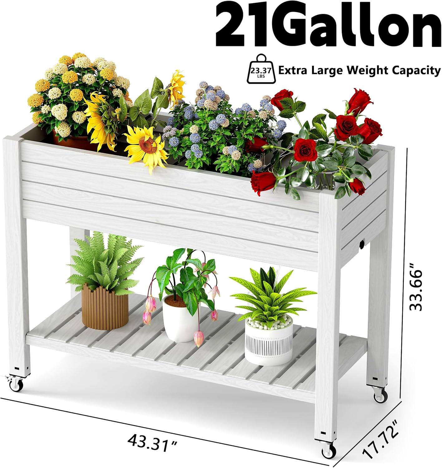 21 Gallon  
Extra Large Weight Capacity  
23.37 lbs  
33.66" x 43.31" x 17.72"