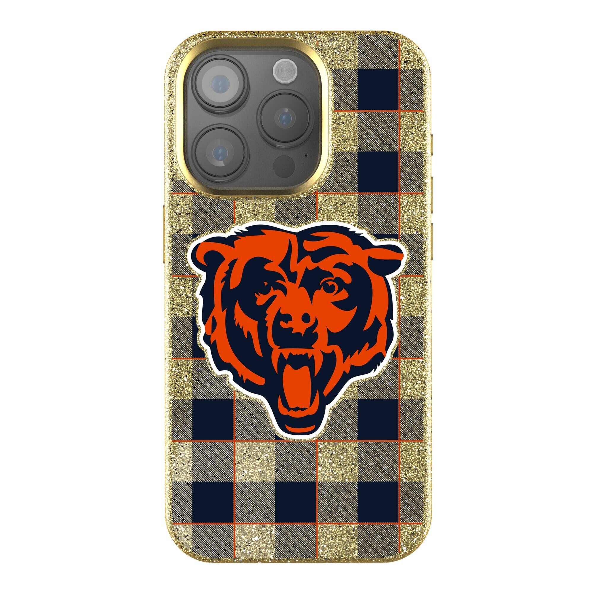 Front. Keyscaper - Chicago Bears Plaid Bling iPhone Case - 14 - Gold.