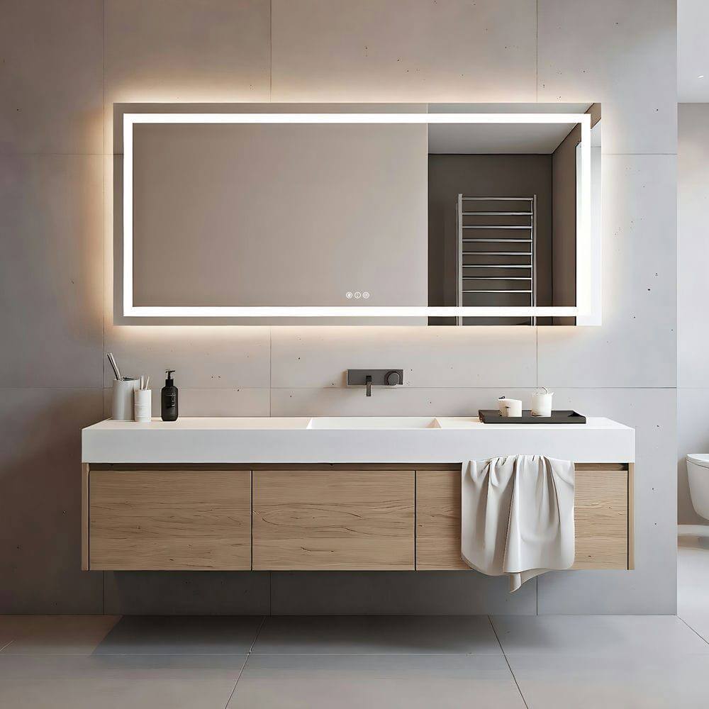 Alt View 9. Kadyn - 72x36 Inch Wall-to-Wall Frameless Rectangle LED Bathroom Mirror for Large Spaces.