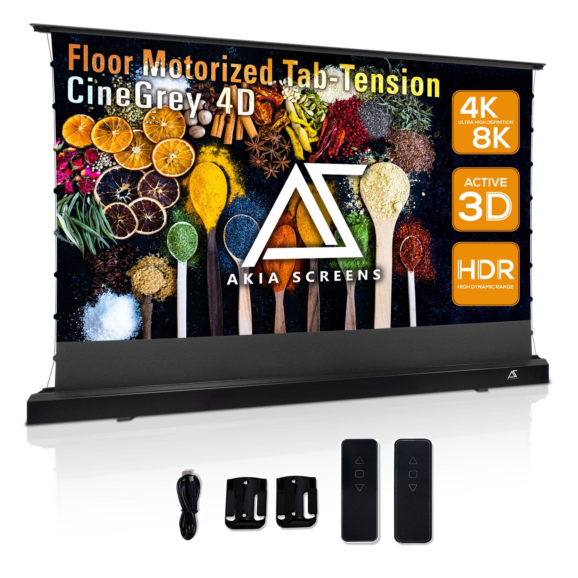 Elite Screens - Akia,101"D,16:9,Floor Motorized Tab-Tension CeilingAmbientLightRejecting Std Throw 4K Screen AK-FMT102UH2-C4D - Black