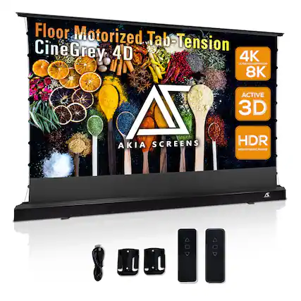 Floor Motorized Tab-Tension
CineGrey 4D
AKIA Screens
4K Ultra High Definition
8K
Active 3D
HDR High Dynamic Range