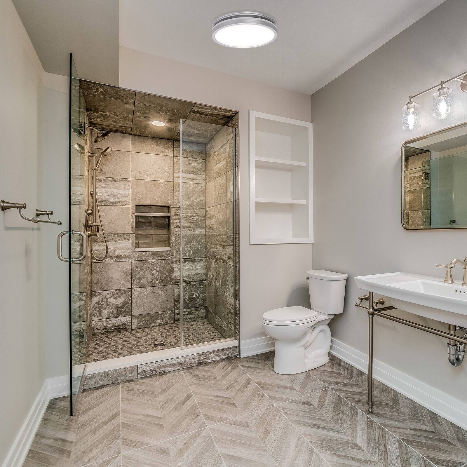 Alt View 5. Akicon - Bathroom Exhaust Fan with Light, Dimmable 3CCT LED Light with Night Light, 80 CFM, 2 Sones, Round, Silver - Silver.