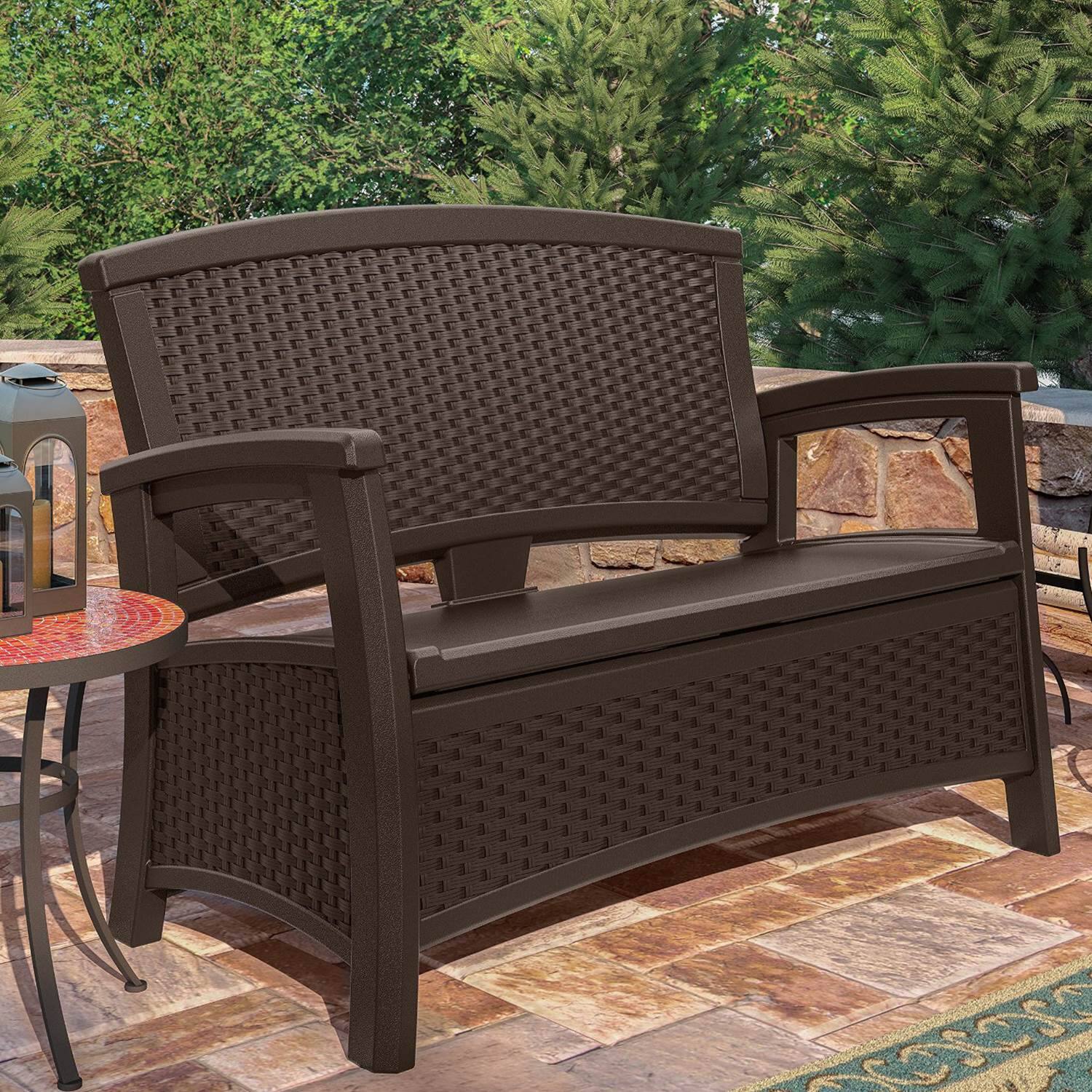 Alt View 3. Suncast - Suncast Elements BMWB5000 Resin Wicker Design Loveseat with Storage Area, Java - Java.