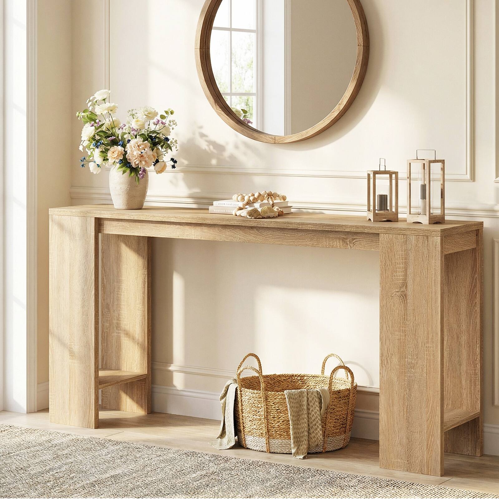 Alt View 1. Costway - Costway 71 Inches Long Console Table, Farmhouse Entryway Table ,Wooden Narrow Sofa Table - Natural.