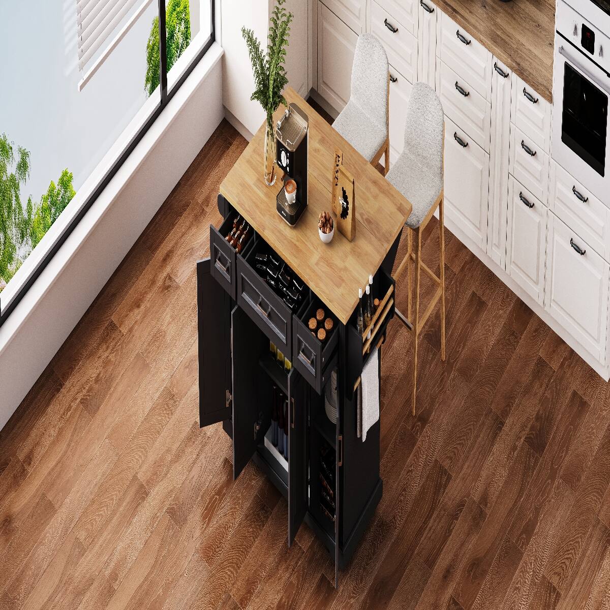 Loheer 54 inch kitchen island with rubber wood drop leaf and hidden ...