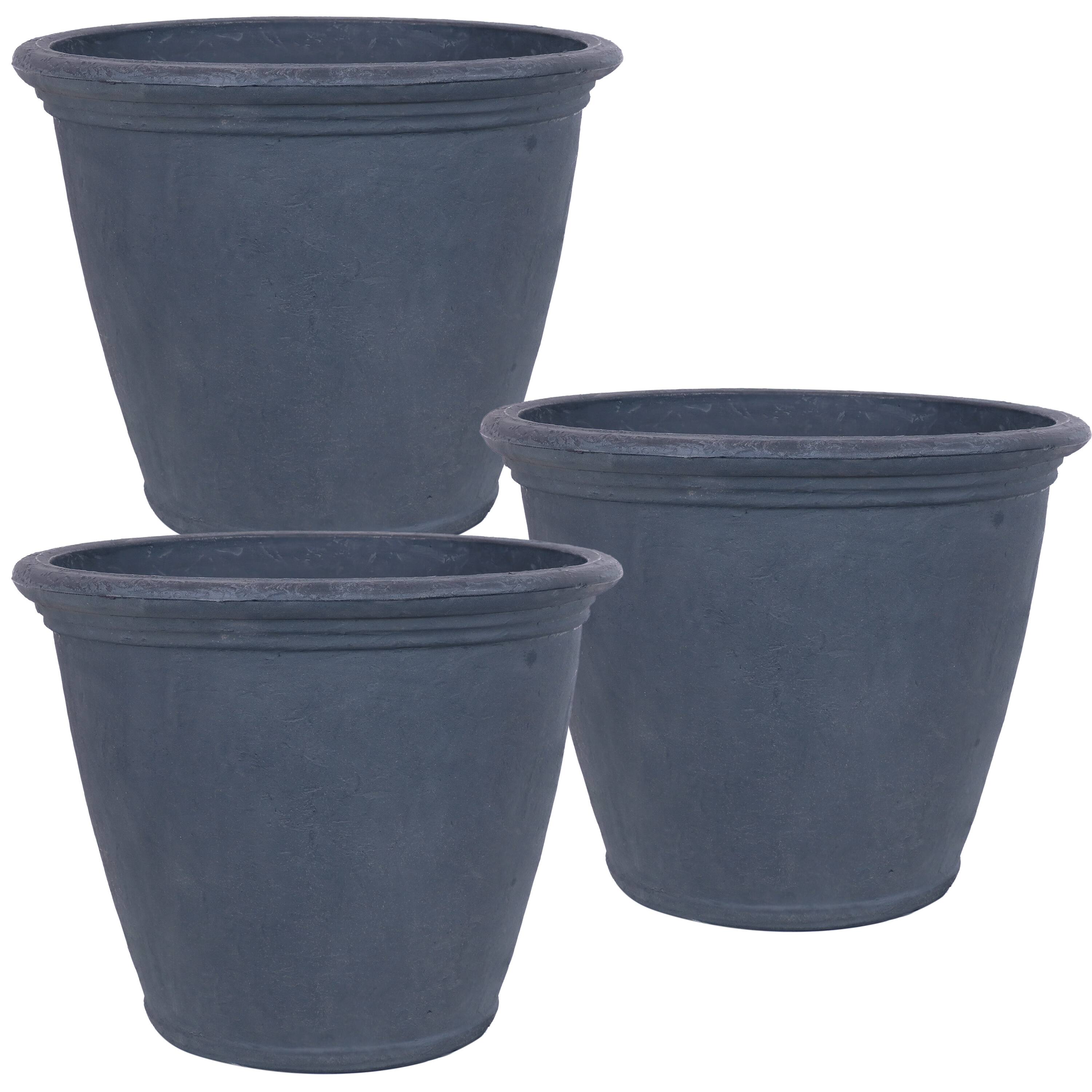 Front. Sunnydaze - 24 in Anjelica Unbreakable Polyresin Planter - Set of 3 - Slate.