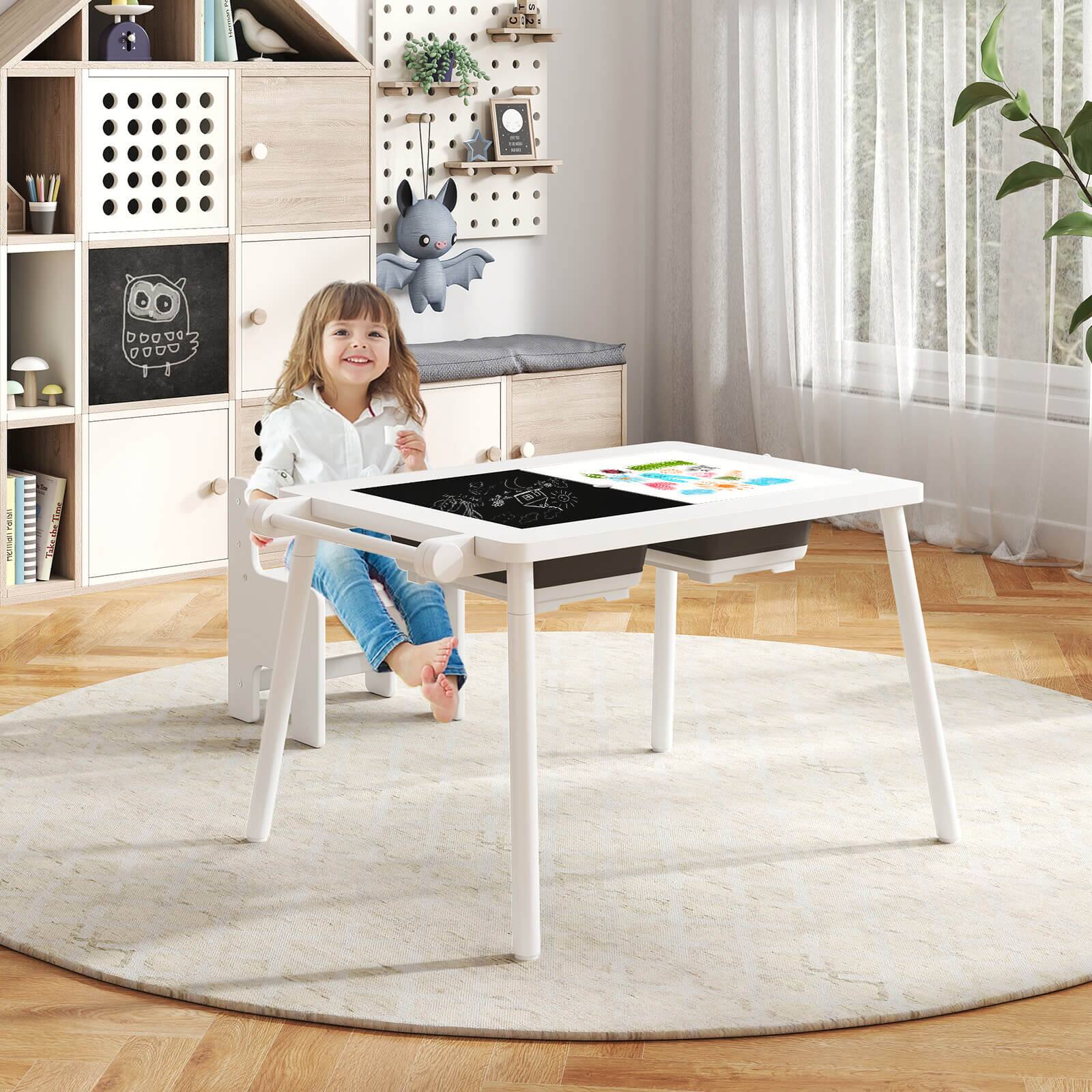 Alt View 1. Costway - Costway Sensory Table & Chair Set for Kids 2-8 with Foldable Bins for Sand/Water & Paper White - White.