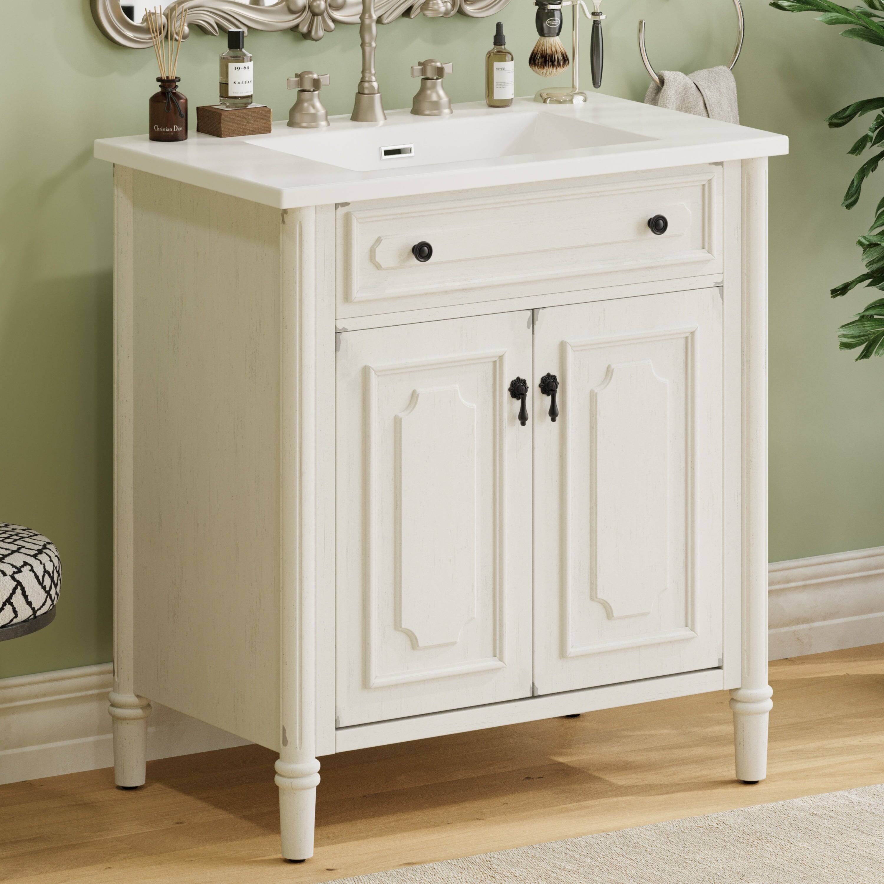 Alt View 8. Boyel Living - 31 Inch Vintage Bathroom Vanity with Sink Rustic Cabinet Soft Close Doors Adjustable Shelf White - White.