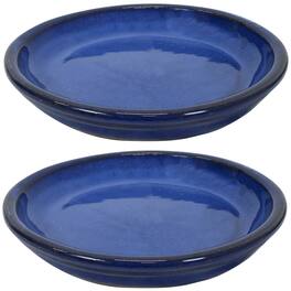 Sunnydaze - 7 in Glazed Ceramic Flower Pot/Plant Saucer - Set of 2 - Imperial Blue