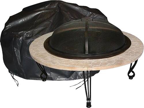Front. Fire Sense - Round Vinyl Outdoor Firepit Cover - black.