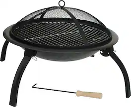 Fire Sense - Fire Pit Portable Folding Round Steel with Folding Legs Wood Burning Lightweight Included Carrying Bag - Black