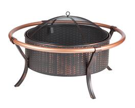 Fire Sense - Fire Pit Rail Steel Fire Bowl with Weave Pattern Wood Burning Portable Outdoor Backyard Fireplace - Copper